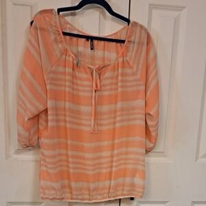Maurices Coral and Cream Striped Blouse